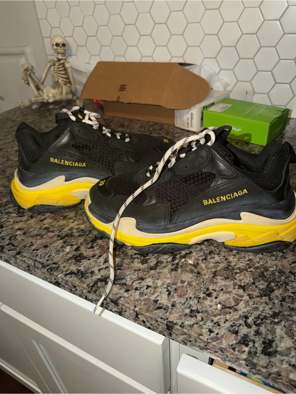 Balenciaga Triple S Black with Yellow Accent Sneakers